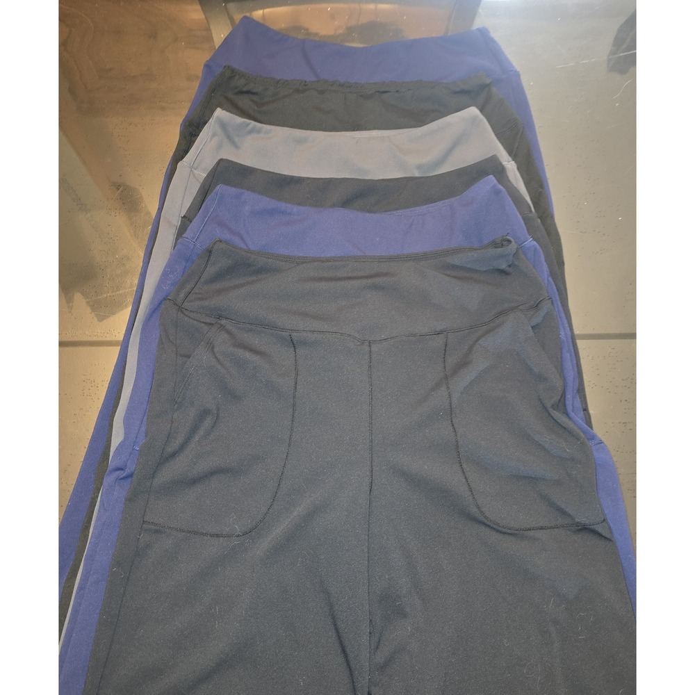 Lot of 6 Womens High Waisted Activewear Leggings with Pockets Black Navy Grey M